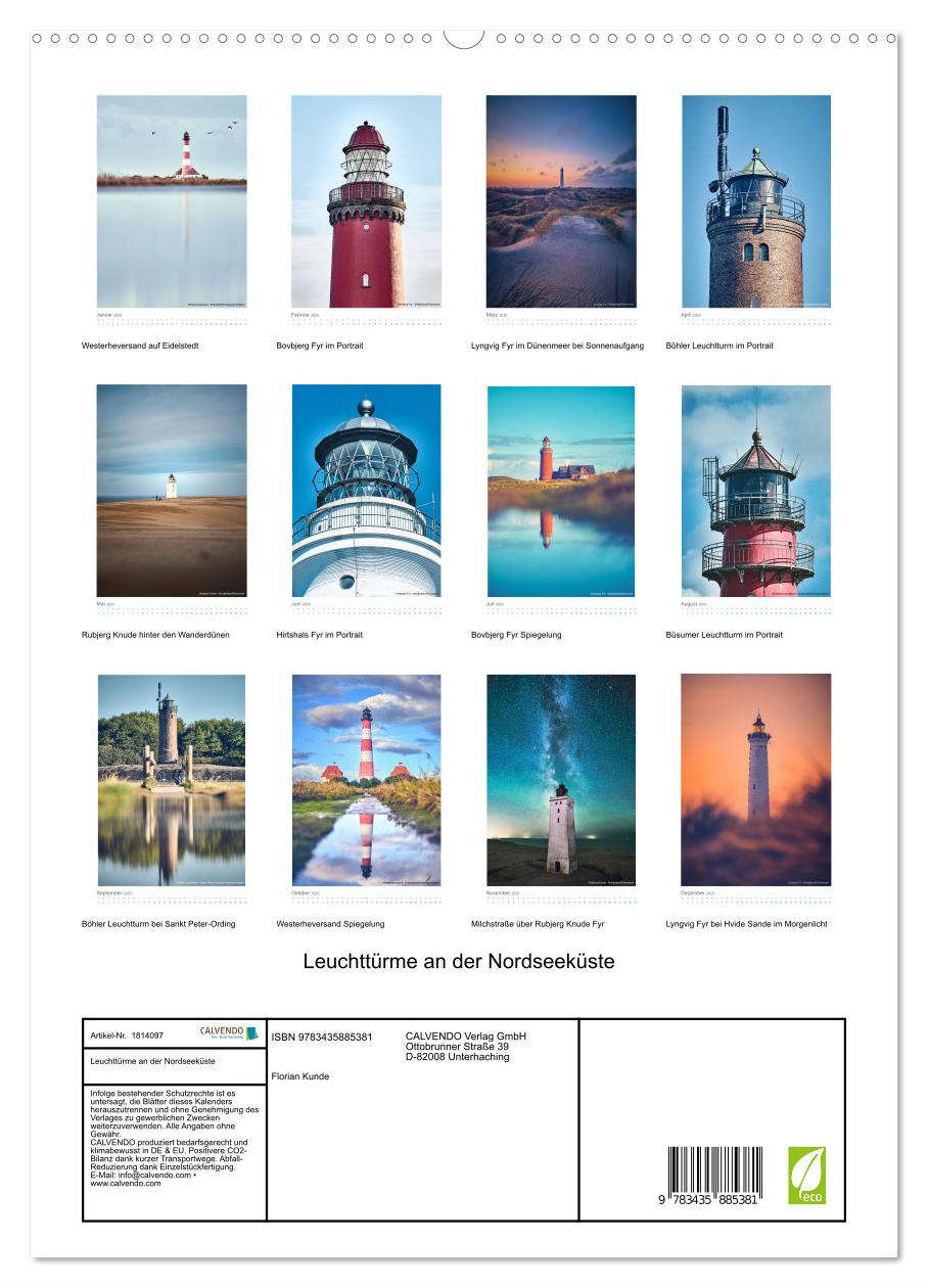 Leuchttürme an der Nordseeküste (hochwertiger Premium Wandkalender 2025 DIN A2 hoch), Kunstdruck in Hochglanz