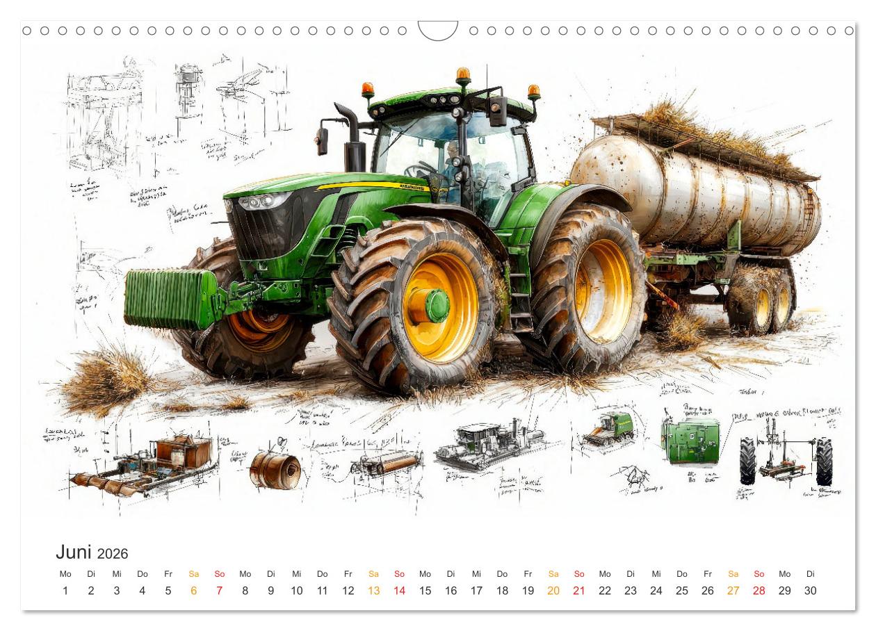 Traktoren - Design und Power Studien in Grün (Wandkalender 2026 DIN A3 quer), CALVENDO Monatskalender