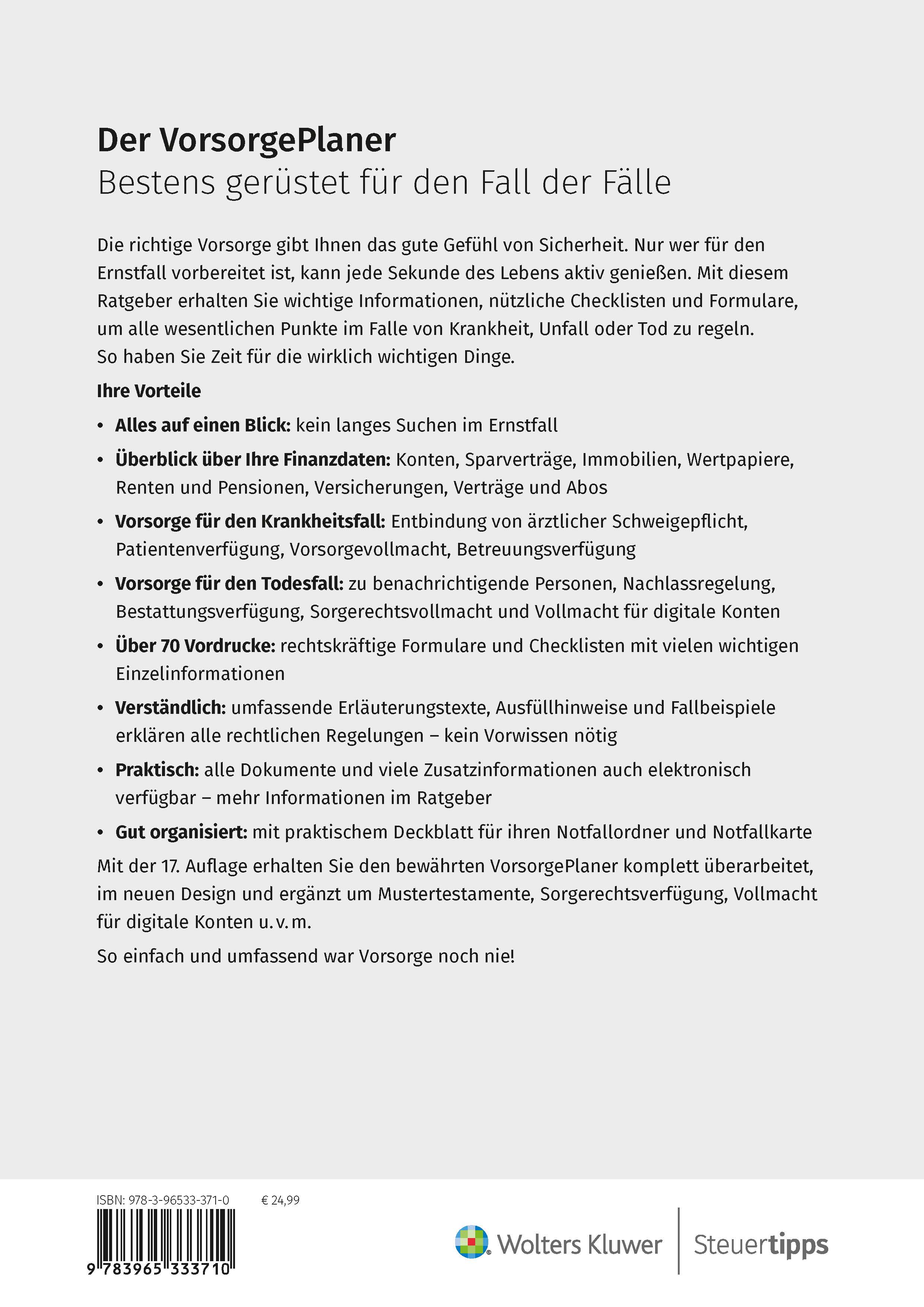 Rückseitencover Der VorsorgePlaner