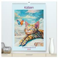 Vorderes Coverbild Katzen im expressionistischen Stil (hochwertiger Premium Wandkalender 2025 DIN A2 hoch), Kunstdruck in Hochglanz