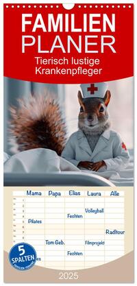 Familienplaner 2025 - Tierisch lustige Krankenpfleger mit 5 Spalten (Wandkalender, 21 x 45 cm) CALVENDO