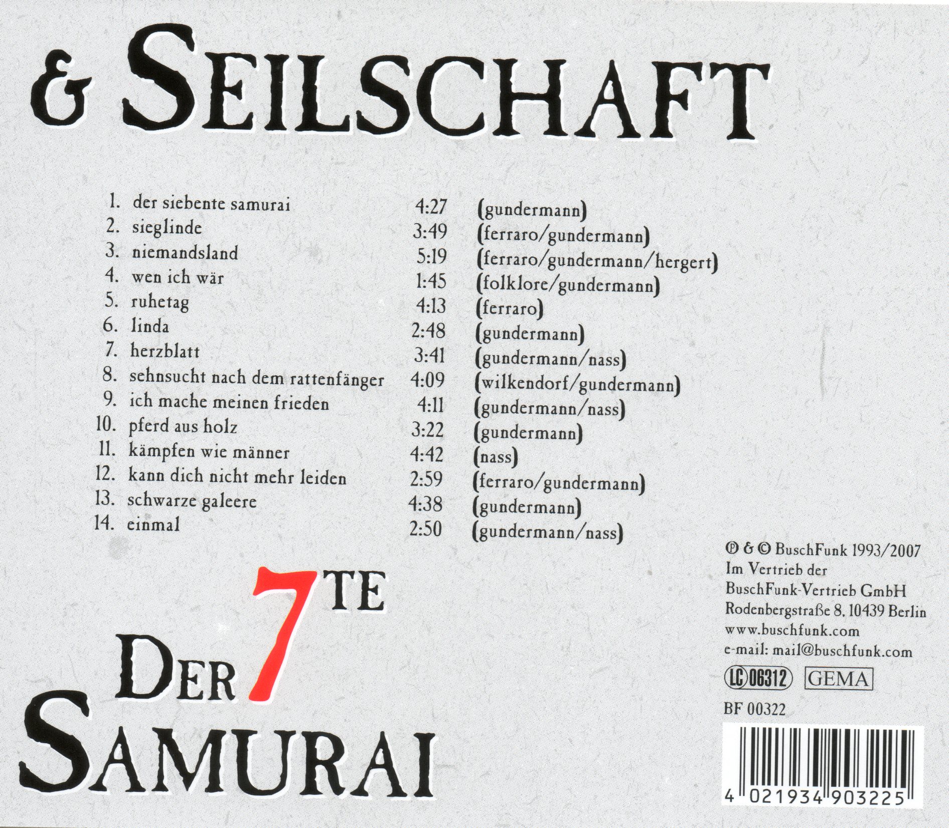 Rückseitencover Der siebte Samurai