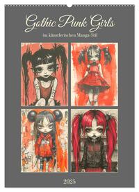 Gothic Punk Girls im künstlerischen Manga-Stil (Wandkalender 2025 DIN A2 hoch), CALVENDO Monatskalender