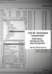 Vorderes Coverbild Cvil 3D Deutschland / Civil 3D-Deutschland, 2. Buch, "schwarz/weiß" (Information), Darstellungs-Stile, Beschriftungs-Stile