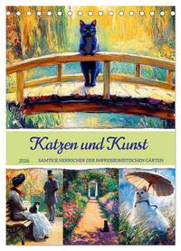 Katzen und Kunst - Samtige Herrscher der impressionistischen Gärten (Tischkalender 2026 DIN A5 hoch), CALVENDO Monatskalender