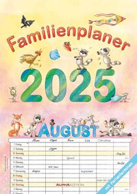 Alpha Edition - Familienplaner Cartoon 2025 Familienkalender, 29,7x42cm, Kalender mit 6 Spalten für Termine, Ferienterminen (DE/AT/CH) und viel Platz für Notizen, Illustrationen von Bayer Design