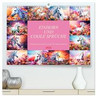 Einhorn und coole Sprüche (hochwertiger Premium Wandkalender 2026 DIN A2 quer), Kunstdruck in Hochglanz