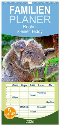 Familienplaner 2026 - Koala - kleiner Teddy mit 5 Spalten (Wandkalender, 21 x 45 cm) CALVENDO