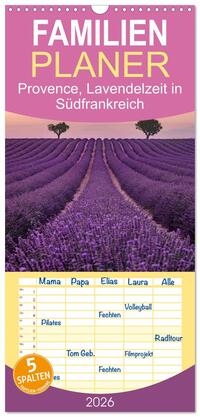 Vorderes Coverbild Familienplaner 2026 - Provence, Lavendelzeit in Südfrankreich mit 5 Spalten (Wandkalender, 21 x 45 cm) CALVENDO