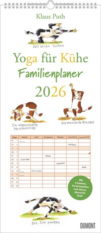 Yoga für Kühe Familienplaner 2026 – Wandkalender – Familien-Kalender mit 6 Spalten – Format 22 x 49,5 cm