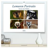 Lemuren Portraits (hochwertiger Premium Wandkalender 2026 DIN A2 quer), Kunstdruck in Hochglanz