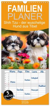 Familienplaner 2026 - Shih Tzu - der wuschelige Hund aus Tibet mit 5 Spalten (Wandkalender, 21 x 45 cm) CALVENDO