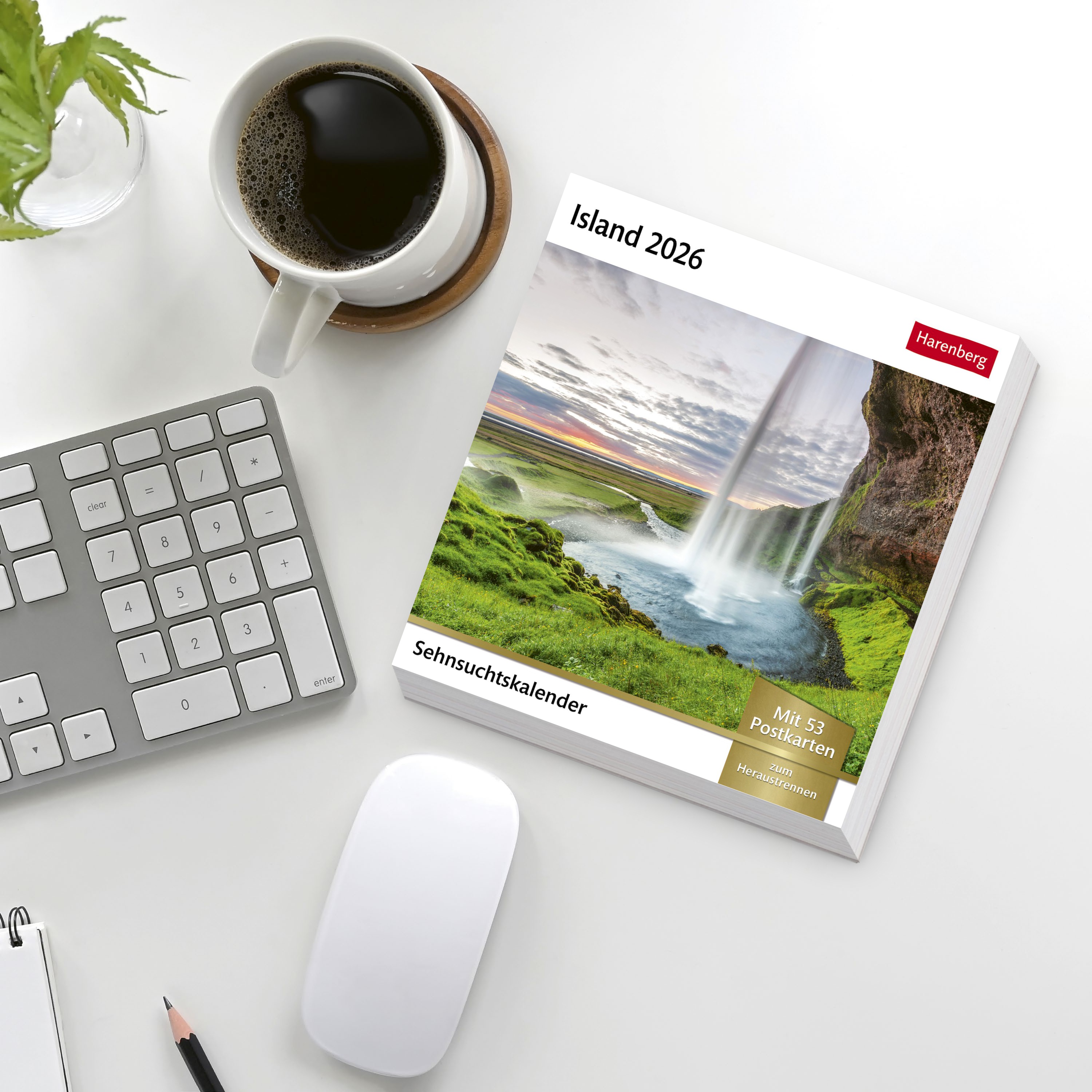 Island Sehnsuchtskalender 2026 - Wochenkalender mit 53 Postkarten