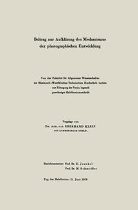 Beitrag zur Aufklärung des Mechanismus der photographischen Entwicklung