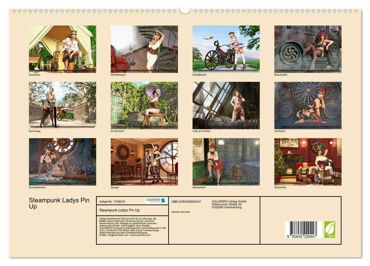 Steampunk Ladys Pin Up (hochwertiger Premium Wandkalender 2025 DIN A2 quer), Kunstdruck in Hochglanz