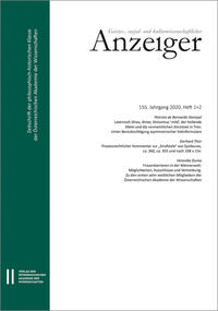 Geistes-, sozial- und kulturwissenschaftlicher Anzeiger ? Zeitschrift der philosophisch-historischen Klasse der Österreichischen Akademie der Wissenschaften, 155. Jahrgang (2020)