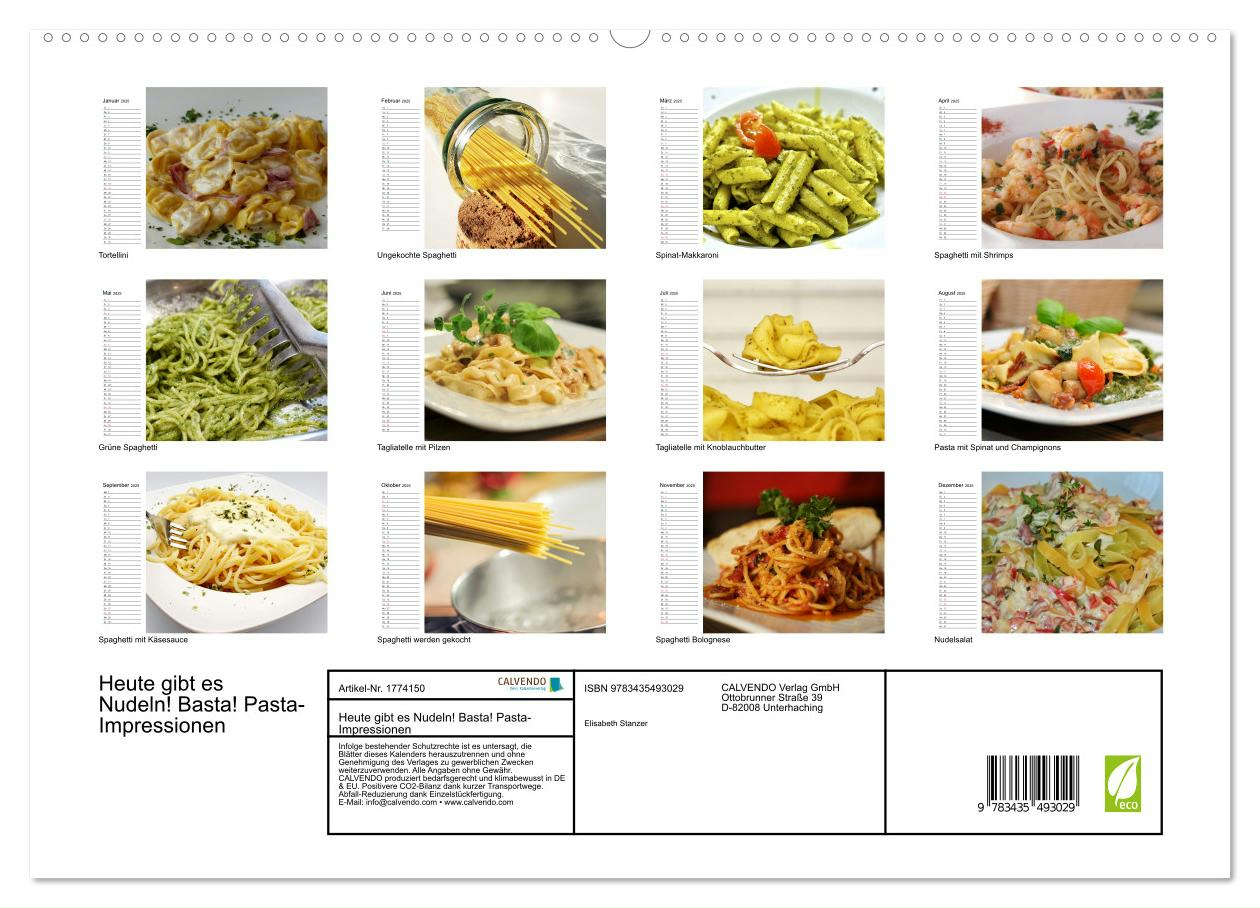 Heute gibt es Nudeln! Basta! Pasta-Impressionen (hochwertiger Premium Wandkalender 2025 DIN A2 quer), Kunstdruck in Hochglanz