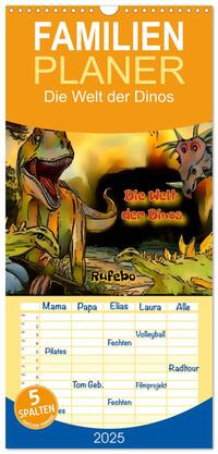 Familienplaner 2025 - Die Welt der Dinos mit 5 Spalten (Wandkalender, 21 x 45 cm) CALVENDO