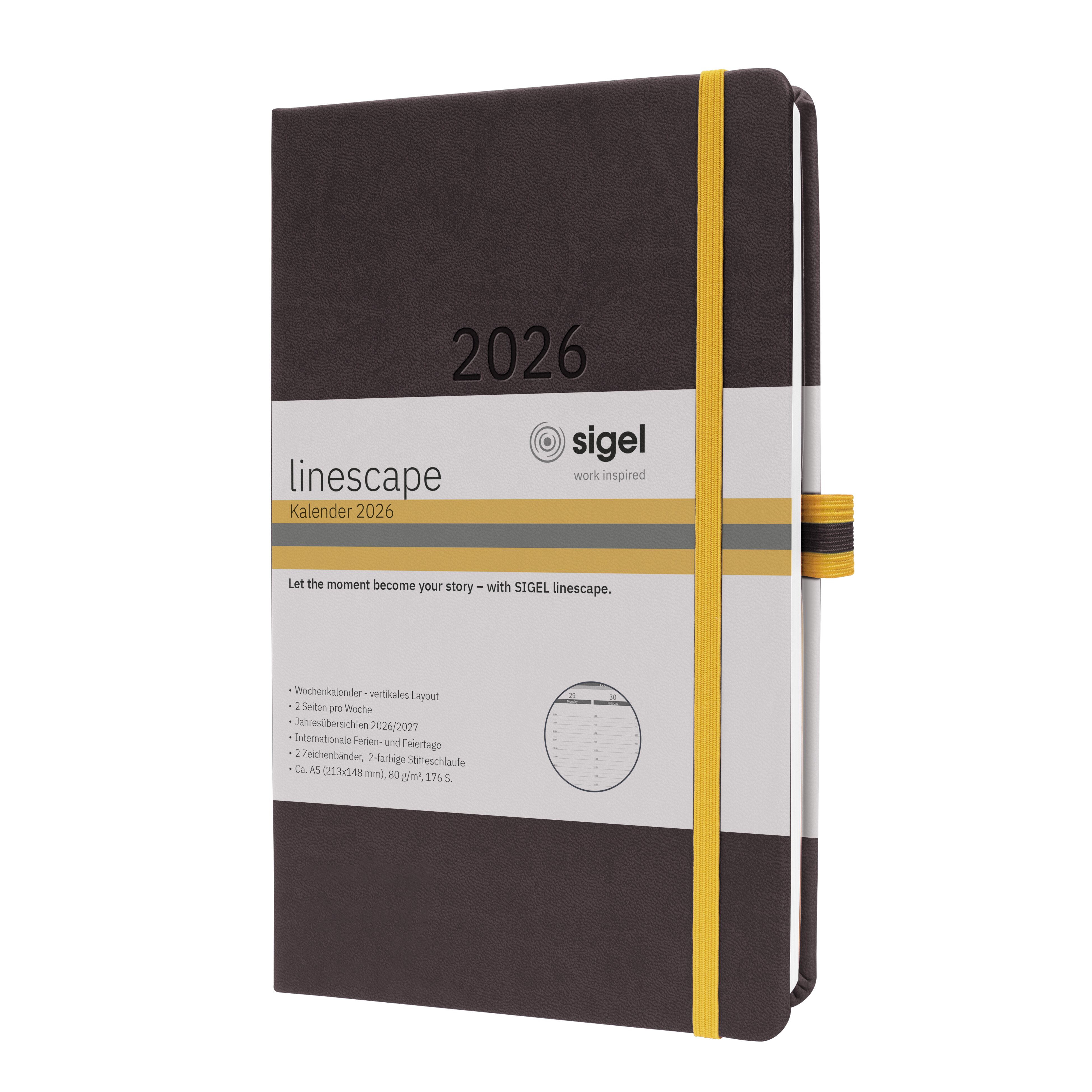 SIGEL L2607 Wochenkalender Linescape 2026, ca. A5, , dunkelgrau, gelb
