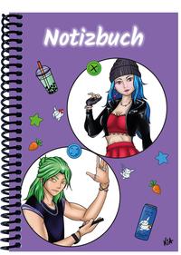 Vorderes Coverbild A 4 Notizbuch Manga Quinn und Enora, lila, kariert