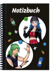 Vorderes Coverbild A 4 Notizbuch Manga Quinn und Enora, schwarz, kariert