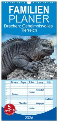 Familienplaner 2026 - Drachen: Geheimnisvolles Tierreich mit 5 Spalten (Wandkalender, 21 x 45 cm) CALVENDO