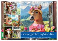 Fenstergucker auf der Alm. Lustige Tiere im Sommer auf dem Bergbauernhof (Wandkalender 2026 DIN A4 quer), CALVENDO Monatskalender