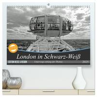 London in Schwarz-Weiß (hochwertiger Premium Wandkalender 2025 DIN A2 quer), Kunstdruck in Hochglanz