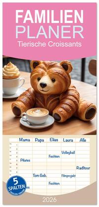Familienplaner 2026 - Tierische Croissants mit 5 Spalten (Wandkalender, 21 x 45 cm) CALVENDO