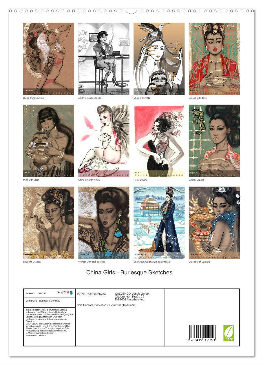 China Girls - Burlesque Sketches (hochwertiger Premium Wandkalender 2025 DIN A2 hoch), Kunstdruck in Hochglanz