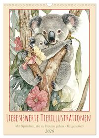 Liebenswerte Tierillustrationen (Wandkalender 2026 DIN A3 hoch), CALVENDO Monatskalender
