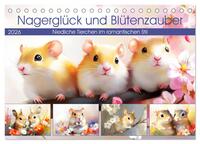 Nagerglück und Blütenzauber. Niedliche Tierchen im romantischen Stil (Tischkalender 2026 DIN A5 quer), CALVENDO Monatskalender
