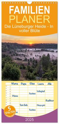 Familienplaner 2025 - Die Lüneburger Heide - In voller Blüte mit 5 Spalten (Wandkalender, 21 x 45 cm) CALVENDO