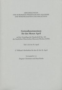 Gottesdienstmenäum für den Monat April, Teil 3: 2. Teilband: Akoluthien für den 25.-30. April