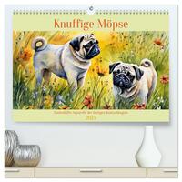 Knuffige Möpse (hochwertiger Premium Wandkalender 2025 DIN A2 quer), Kunstdruck in Hochglanz