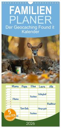 Familienplaner 2026 - Der Geocaching Found it Kalender mit 5 Spalten (Wandkalender, 21 x 45 cm) CALVENDO