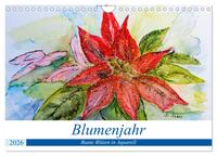 Blumenjahr - Bunte Blüten in Aquarell (Wandkalender 2026 DIN A4 quer), CALVENDO Monatskalender