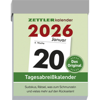 Vorderes Coverbild Zettler Tagesabreißkalender M 2026 5,4x7,2 cm Bürokalender 1 Tag auf 1 Seite mit Sudokus, Sprüchen, Rätseln uvm. Auf den Rückseiten
