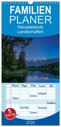 Familienplaner 2026 - Neuseelands Landschaften mit 5 Spalten (Wandkalender, 21 x 45 cm) CALVENDO