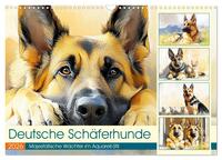 Deutsche Schäferhunde. Majestätische Wächter im Aquarell-Stil (Wandkalender 2026 DIN A3 quer), CALVENDO Monatskalender