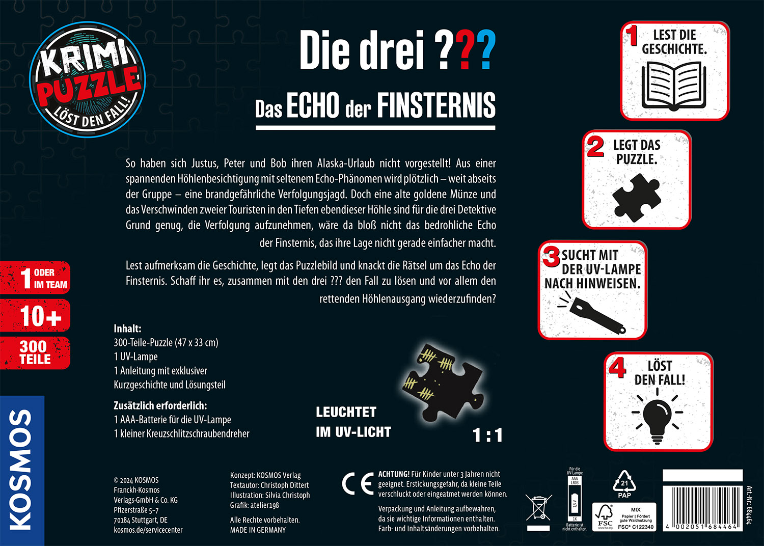 Rückseitencover Krimipuzzle Die drei ??? Echo der Finsternis
