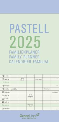 GreenLine – Pastell 2025 Familienplaner, 22x45cm, Familienkalender mit effizienter Monatsaufteilung in 5 Spalten, für Familienorganisation, Schulferien und Stundenpläne, mit Spiralbindung