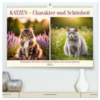 Katzen - Charakter und Schönheit (hochwertiger Premium Wandkalender 2025 DIN A2 quer), Kunstdruck in Hochglanz
