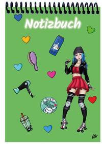 Vorderes Coverbild A 4 Notizblock Manga Enora, grün, blanko