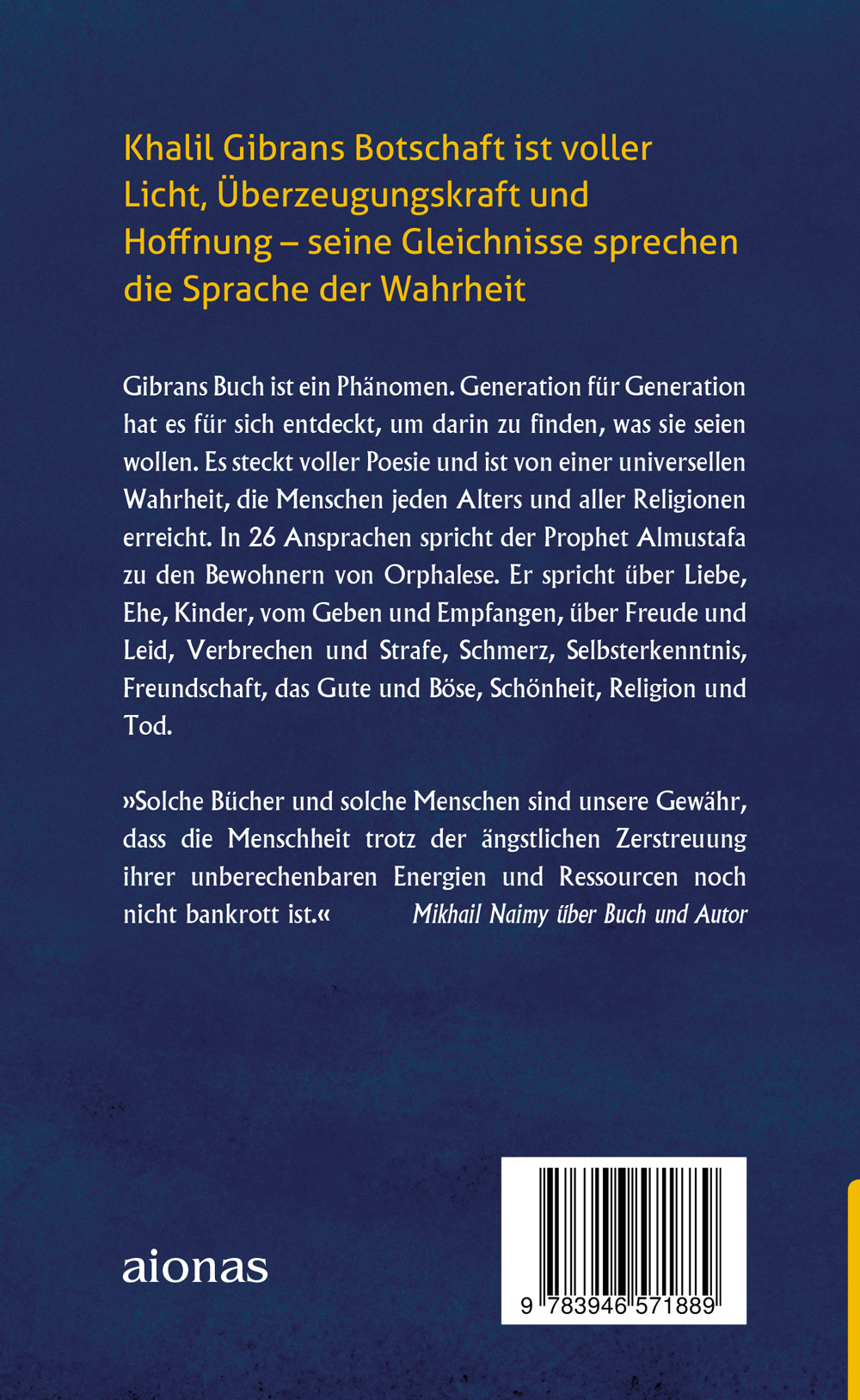 Rückseitencover Der Prophet. Khalil Gibran