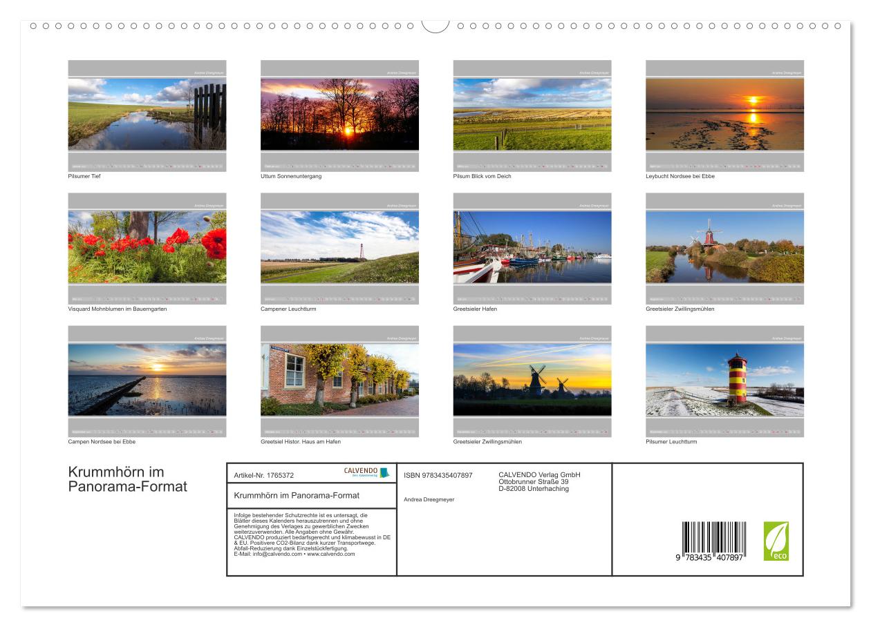 Beispielinhalt (Bild) Krummhörn im Panorama-Format (hochwertiger Premium Wandkalender 2025 DIN A2 quer), Kunstdruck in Hochglanz