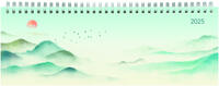 Zettler - Tisch-Querkalender Style 2025 Aquarelle, 29,7x10,5cm, Bürokalender mit 128 Seiten, 1 Woche auf 2 Seiten, Monatsübersicht, Notizbereich, Mondphasen, Ringbindung und deutsches Kalendarium