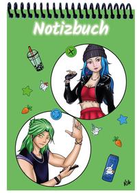 Vorderes Coverbild A 4 Notizblock Manga Quinn und Enora, grün, kariert