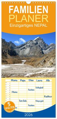 Familienplaner 2026 - Einzigartiges NEPAL mit 5 Spalten (Wandkalender, 21 x 45 cm) CALVENDO