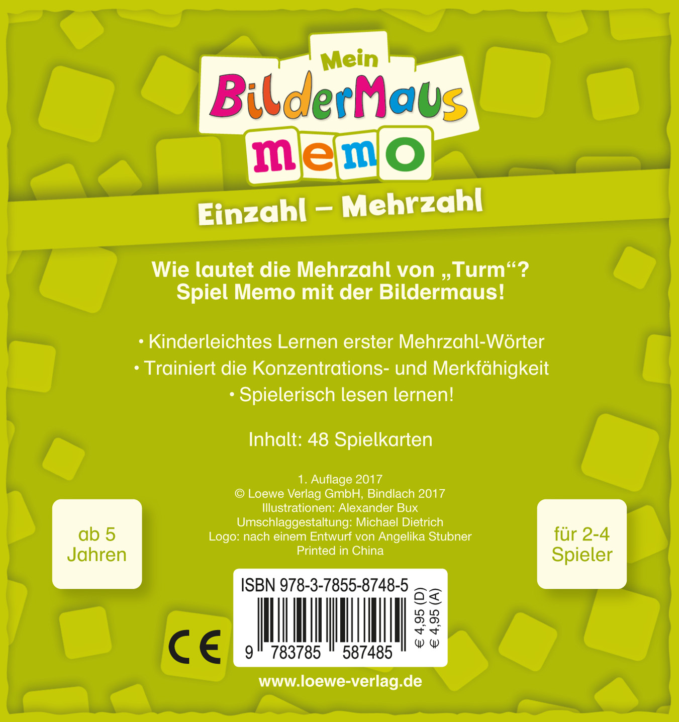 Rückseitencover Mein Bildermaus-Memo - Einzahl - Mehrzahl